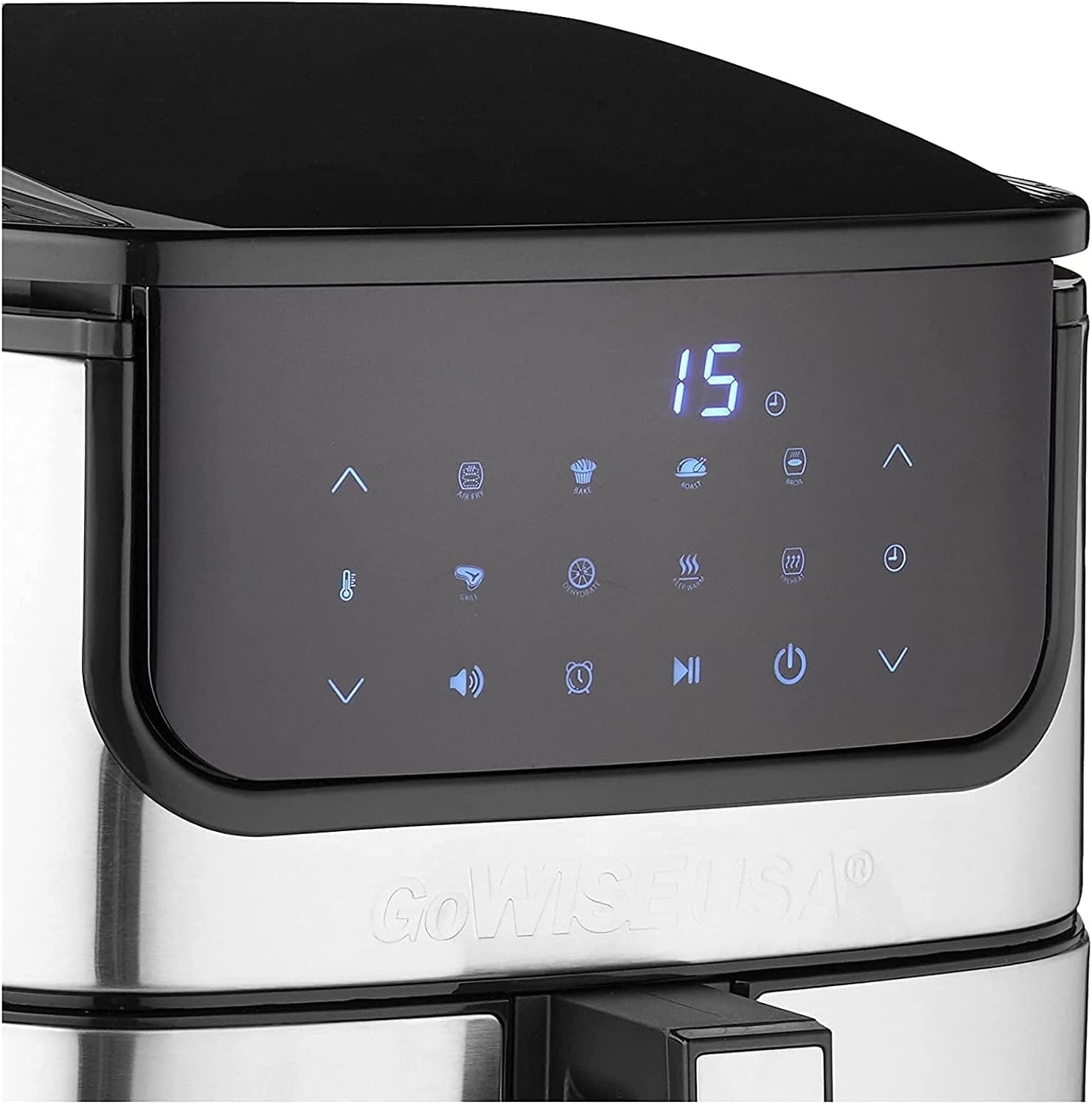 GoWISE USA 7-Quart Air Fryer & Dehydrator Max Steel XL- with Touchscreen Display with Stackable Dehydrating Racks with Preheat & Mute Functions + 100 Recipes (Stainless Steel)