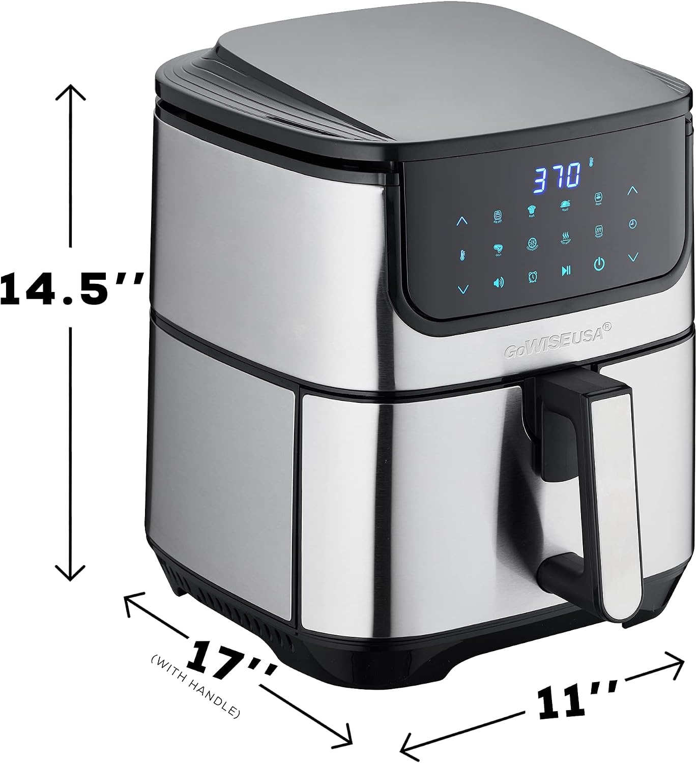 GoWISE USA 7-Quart Air Fryer & Dehydrator Max Steel XL- with Touchscreen Display with Stackable Dehydrating Racks with Preheat & Mute Functions + 100 Recipes (Stainless Steel)