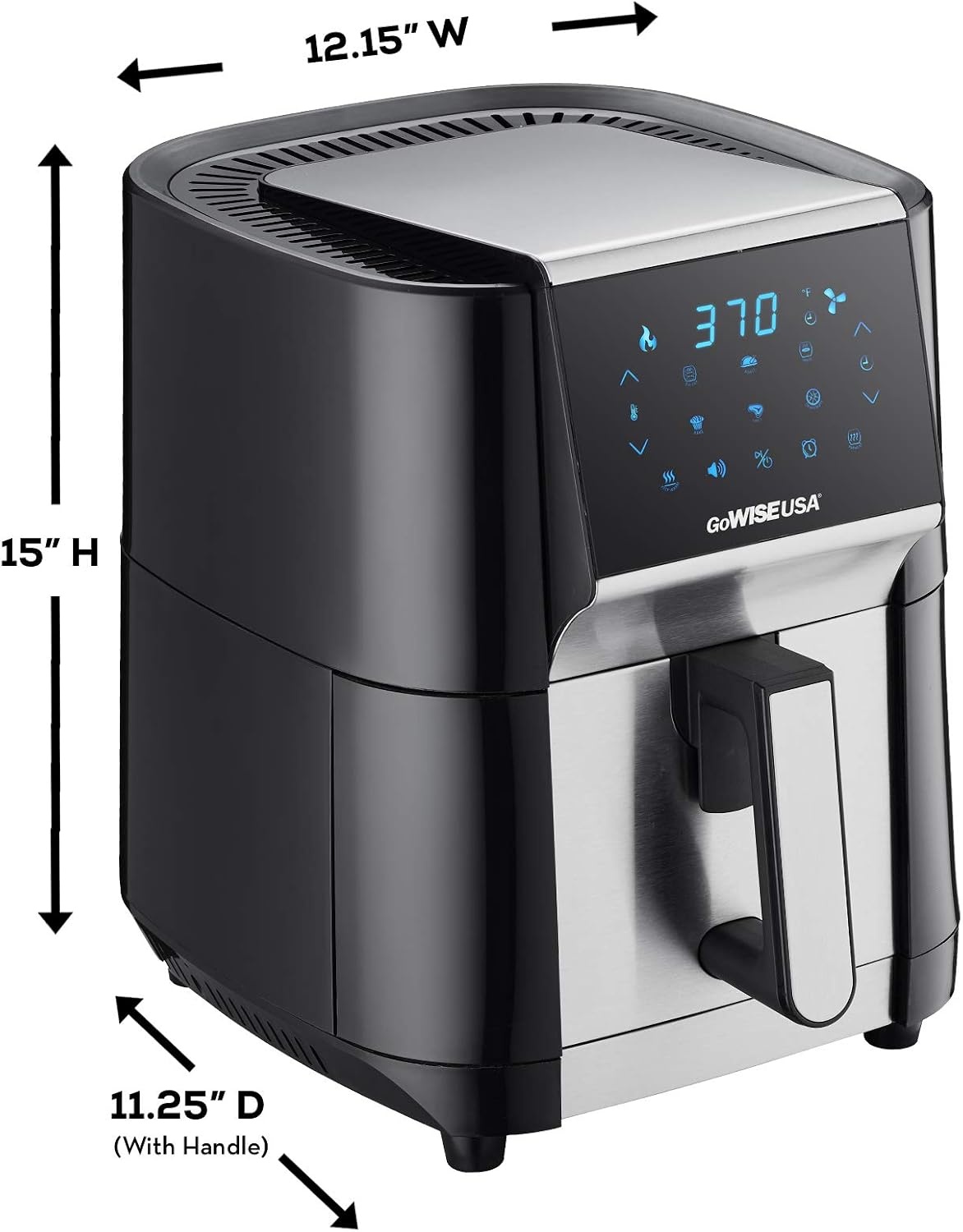 GoWISE USA 7-Quart Air Fryer & Dehydrator – with Ergonomic Touchscreen Display with Stackable Dehydrating Racks with Preheat & Broil Functions + 100 Recipes (Black/Copper))(Black/Silver)