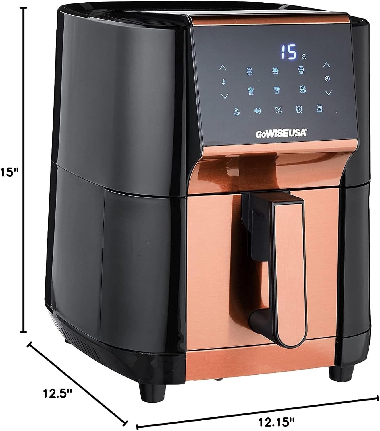 GoWISE USA 7-Quart Air Fryer & Dehydrator – with Ergonomic Touchscreen Display with Stackable Dehydrating Racks with Preheat & Broil Functions + 100 Recipes (Black/Copper))(Black/Copper)