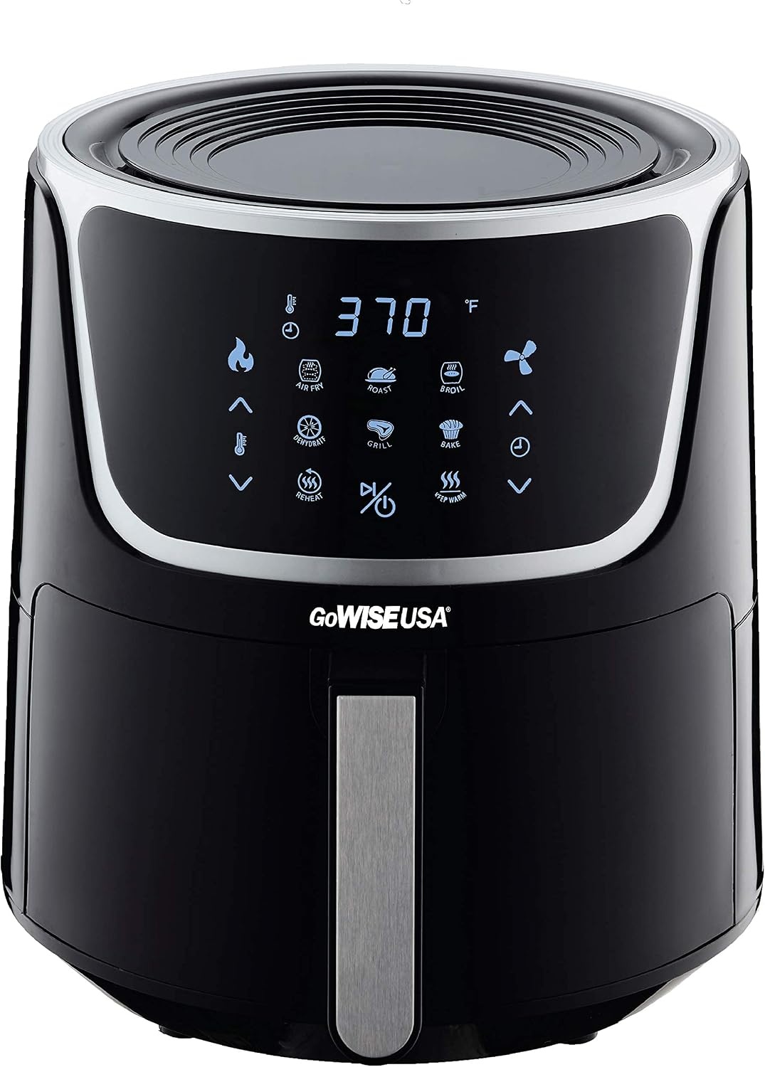 GoWISE 7-Quart Electric Air Fryer with Dehydrating Function and 3 Stackable Racks + 1-Pack of Parchment Paper, LED Digital Touchscreen with 8 Functions + 100 Recipes (Black/Silver)
