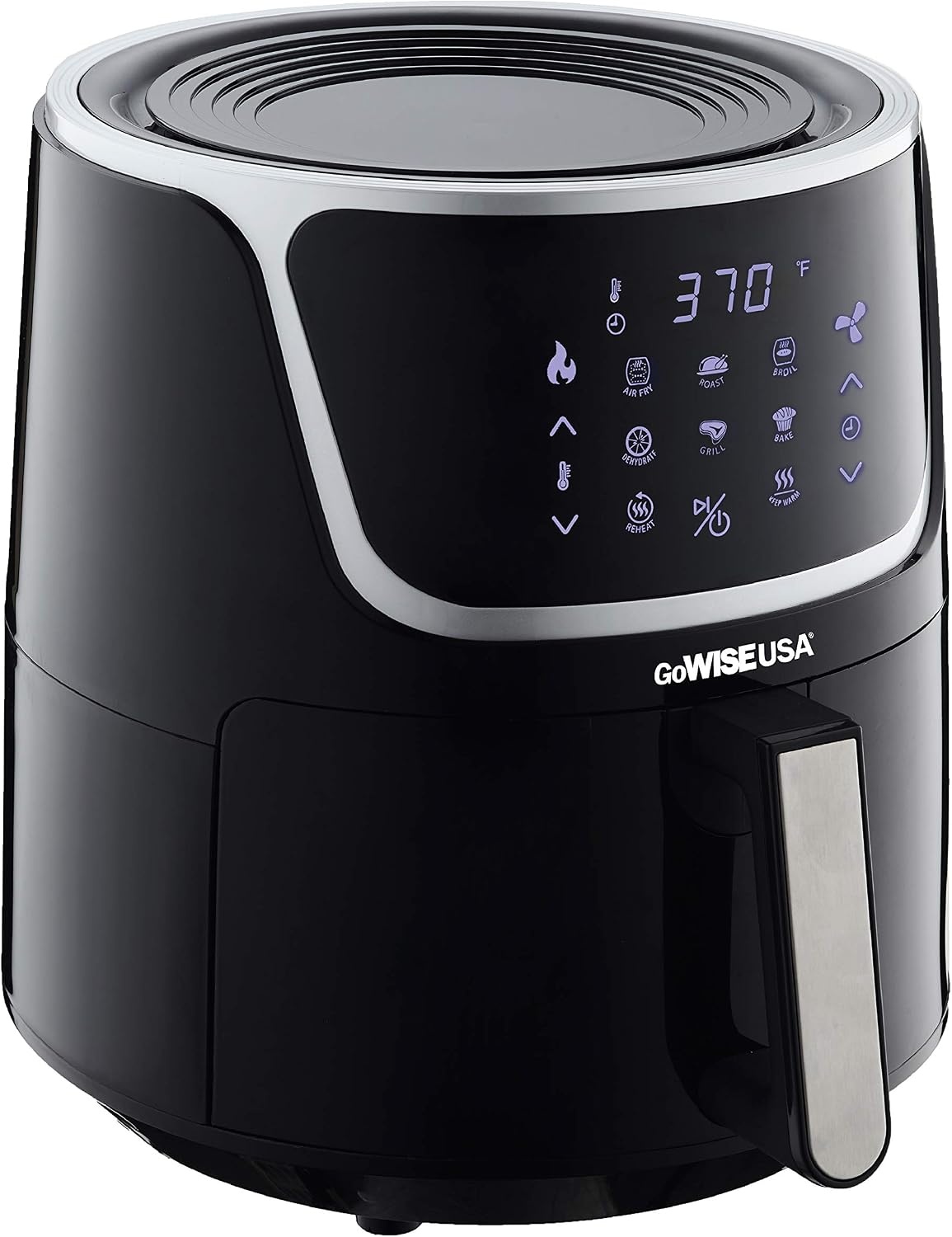 GoWISE 7-Quart Electric Air Fryer with Dehydrating Function and 3 Stackable Racks + 1-Pack of Parchment Paper, LED Digital Touchscreen with 8 Functions + 100 Recipes (Black/Silver)