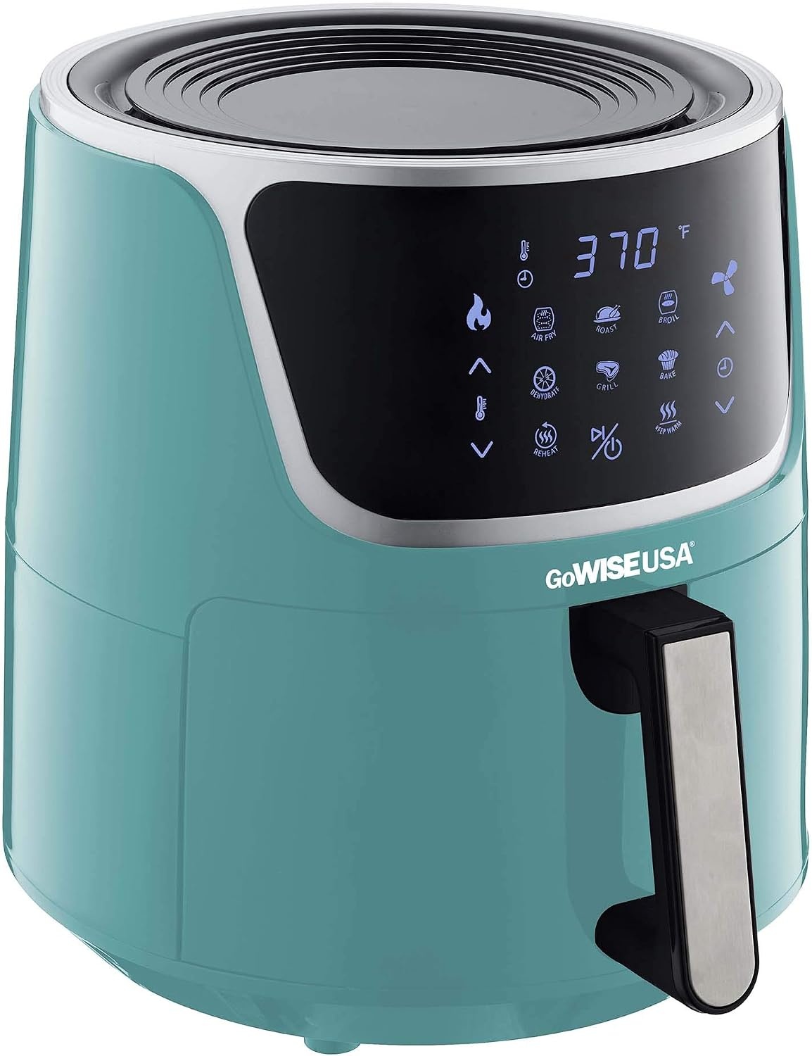 GoWISE 7-Quart Electric Air Fryer with Dehydrating Function and 3 Stackable Racks + 1-Pack of Parchment Paper, LED Digital Touchscreen with 8 Functions + 100 Recipes (Mint/Silver)