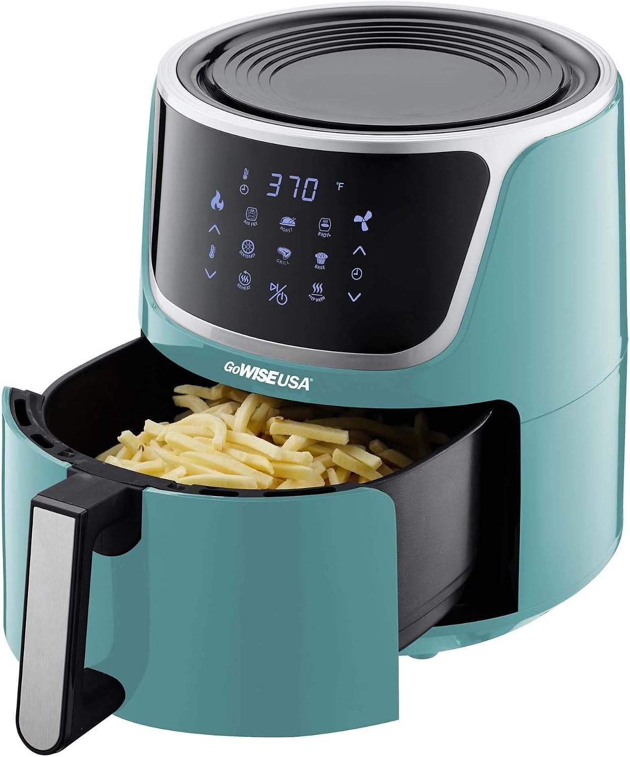GoWISE 7-Quart Electric Air Fryer with Dehydrating Function and 3 Stackable Racks + 1-Pack of Parchment Paper, LED Digital Touchscreen with 8 Functions + 100 Recipes (Mint/Silver)