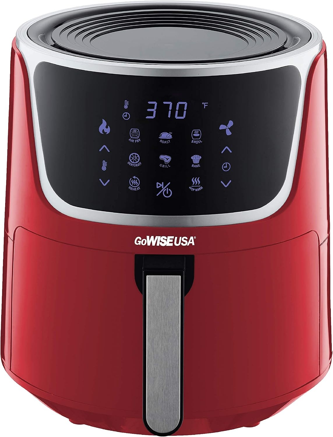 GoWISE 7-Quart Electric Air Fryer with Dehydrating Function and 3 Stackable Racks + 1-Pack of Parchment Paper, LED Digital Touchscreen with 8 Functions + 100 Recipes (Red/Silver)