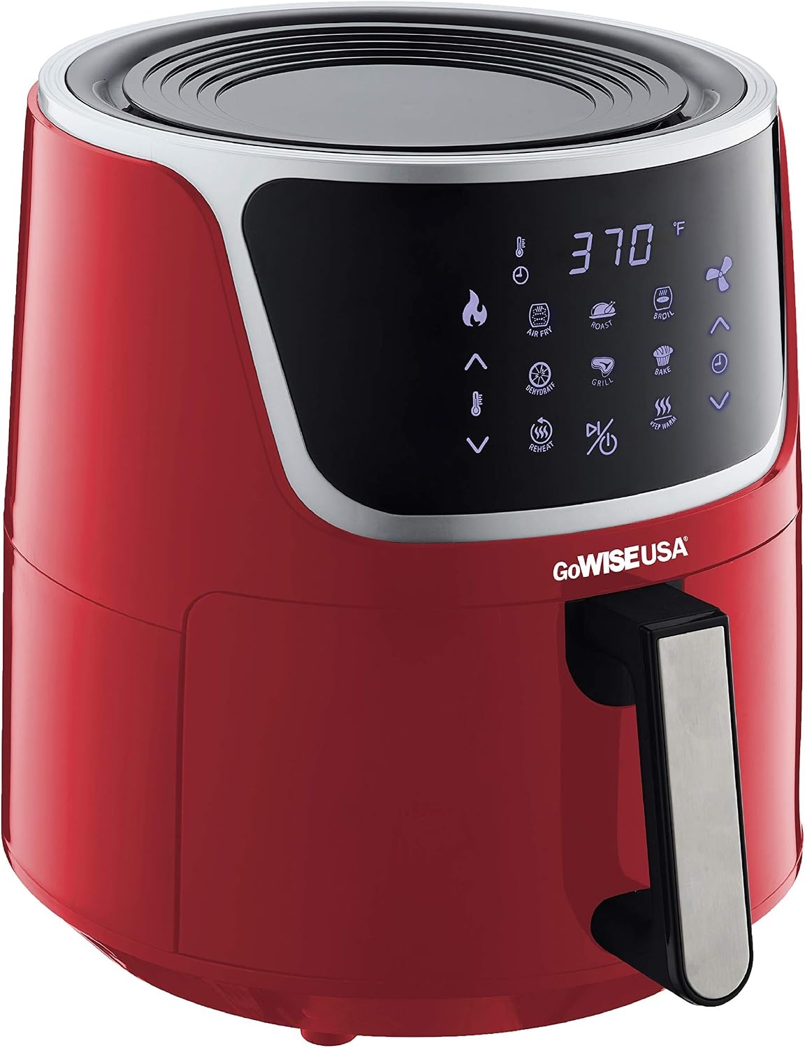 GoWISE 7-Quart Electric Air Fryer with Dehydrating Function and 3 Stackable Racks + 1-Pack of Parchment Paper, LED Digital Touchscreen with 8 Functions + 100 Recipes (Red/Silver)