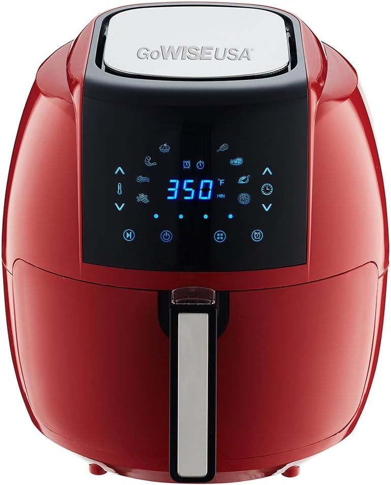 GoWISE USA 5.8 Quart Digital Touchscreen Air Fryer with Grill Rack (Red)
