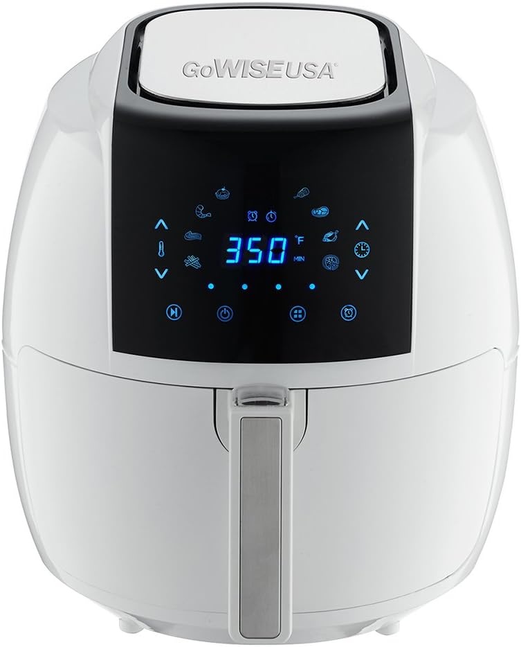GoWISE USA 5.8 Quart Digital Touchscreen Air Fryer with Grill Rack (White)