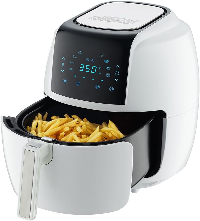 GoWISE USA 5.8 Quart Digital Touchscreen Air Fryer with Grill Rack (White)