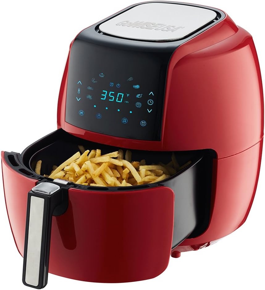 5.8 Quart Digital Touchscreen Air Fryer with Cake Pan + 50 Recipes for your Air Fryer Book (Red)