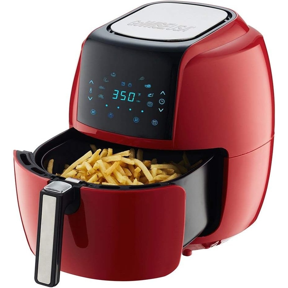 GoWISE USA GWAC22003 5.8-Quart Air Fryer with Accessories, 6 Pcs, and 8 Cooking Presets + 100 Recipes (Black), Qt(Red + Accessories)