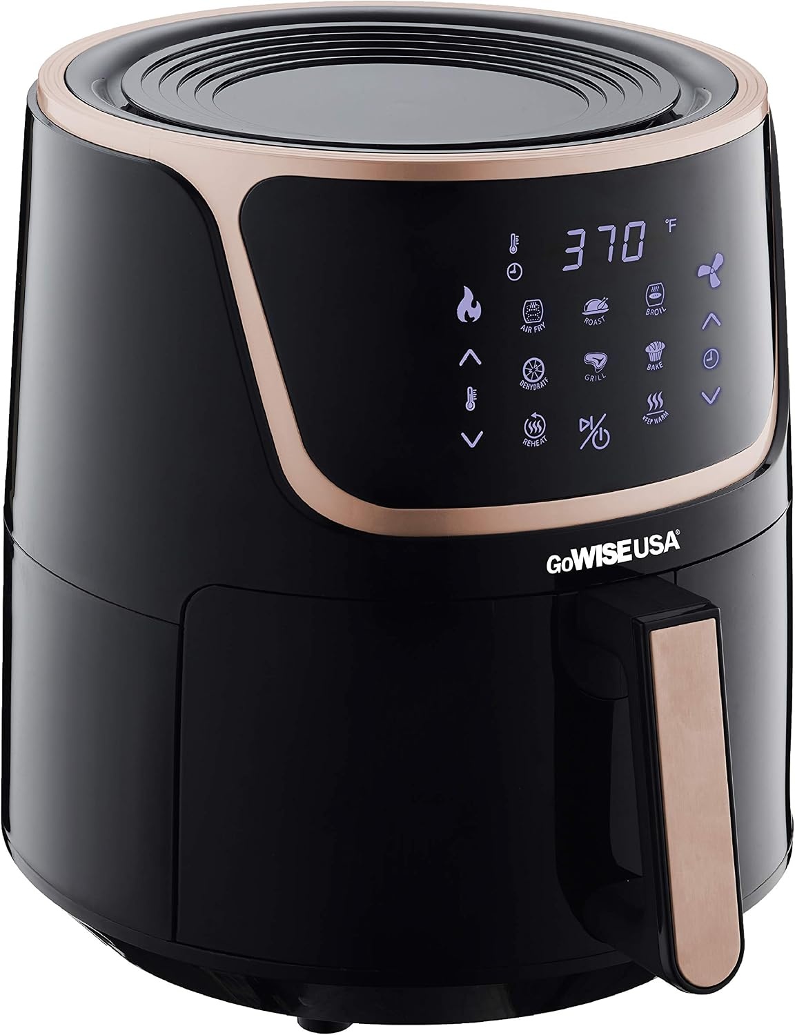GoWISE 7-Quart Electric Air Fryer with Dehydrating Function and 3 Stackable Racks + 1-Pack of Parchment Paper, LED Digital Touchscreen with 8 Functions + 100 Recipes (Black/Copper)