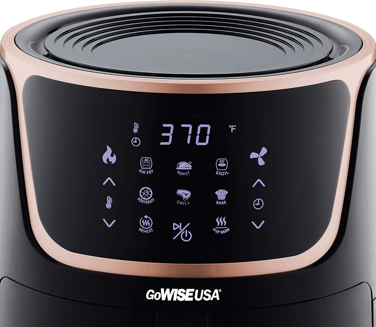 GoWISE 7-Quart Electric Air Fryer with Dehydrating Function and 3 Stackable Racks + 1-Pack of Parchment Paper, LED Digital Touchscreen with 8 Functions + 100 Recipes (Black/Copper)