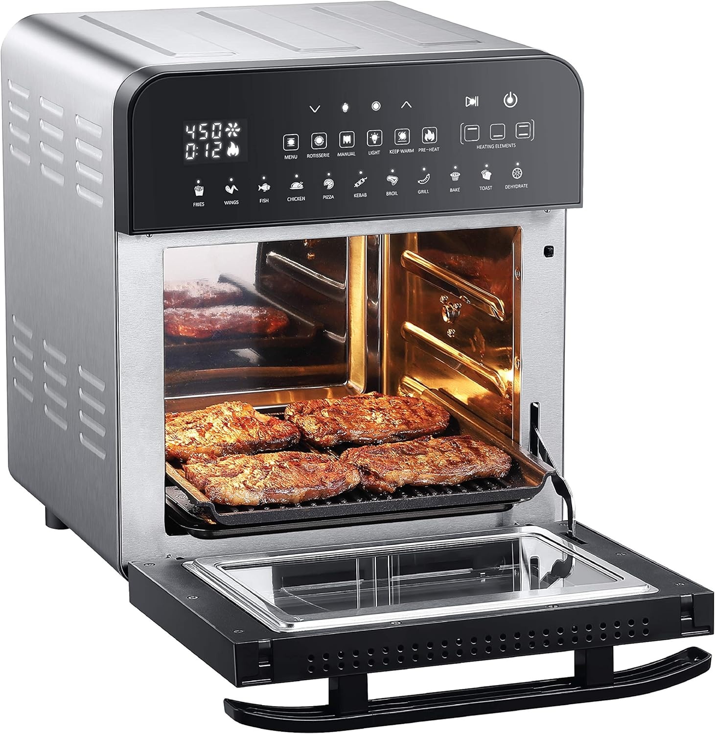GoWISE USA GW44803 Ultra 12.7-Quart Electric Air Fryer Oven with Rotisserie and Dehydrator + 11 Accessories and 50 Recipes, Black, QT(Stainless Steel)
