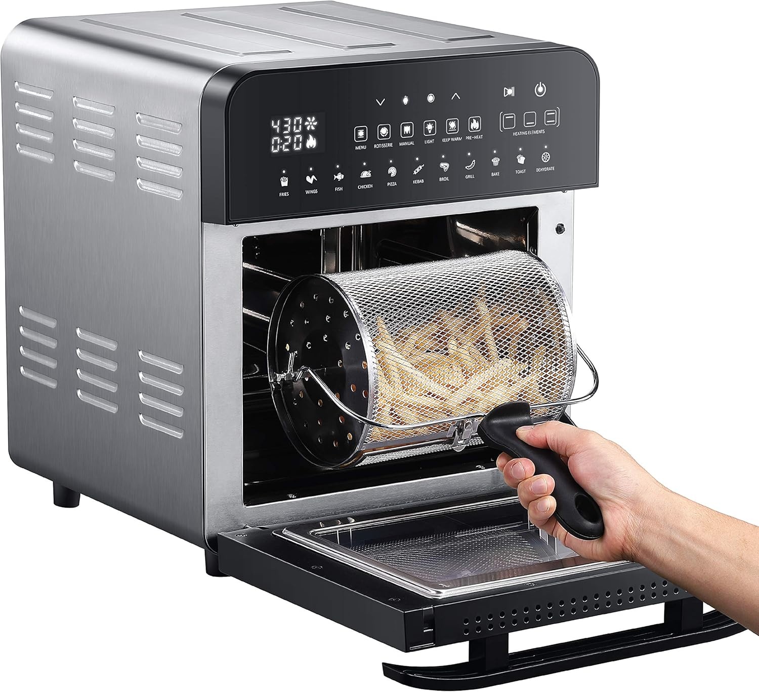 GoWISE USA GW44803 Ultra 12.7-Quart Electric Air Fryer Oven with Rotisserie and Dehydrator + 11 Accessories and 50 Recipes, Black, QT(Stainless Steel)