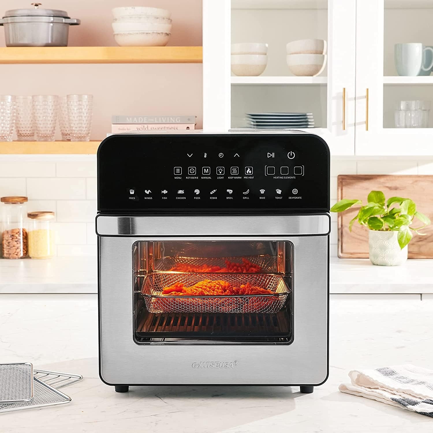 GoWISE USA GW44803 Ultra 12.7-Quart Electric Air Fryer Oven with Rotisserie and Dehydrator + 11 Accessories and 50 Recipes, Black, QT(Stainless Steel)
