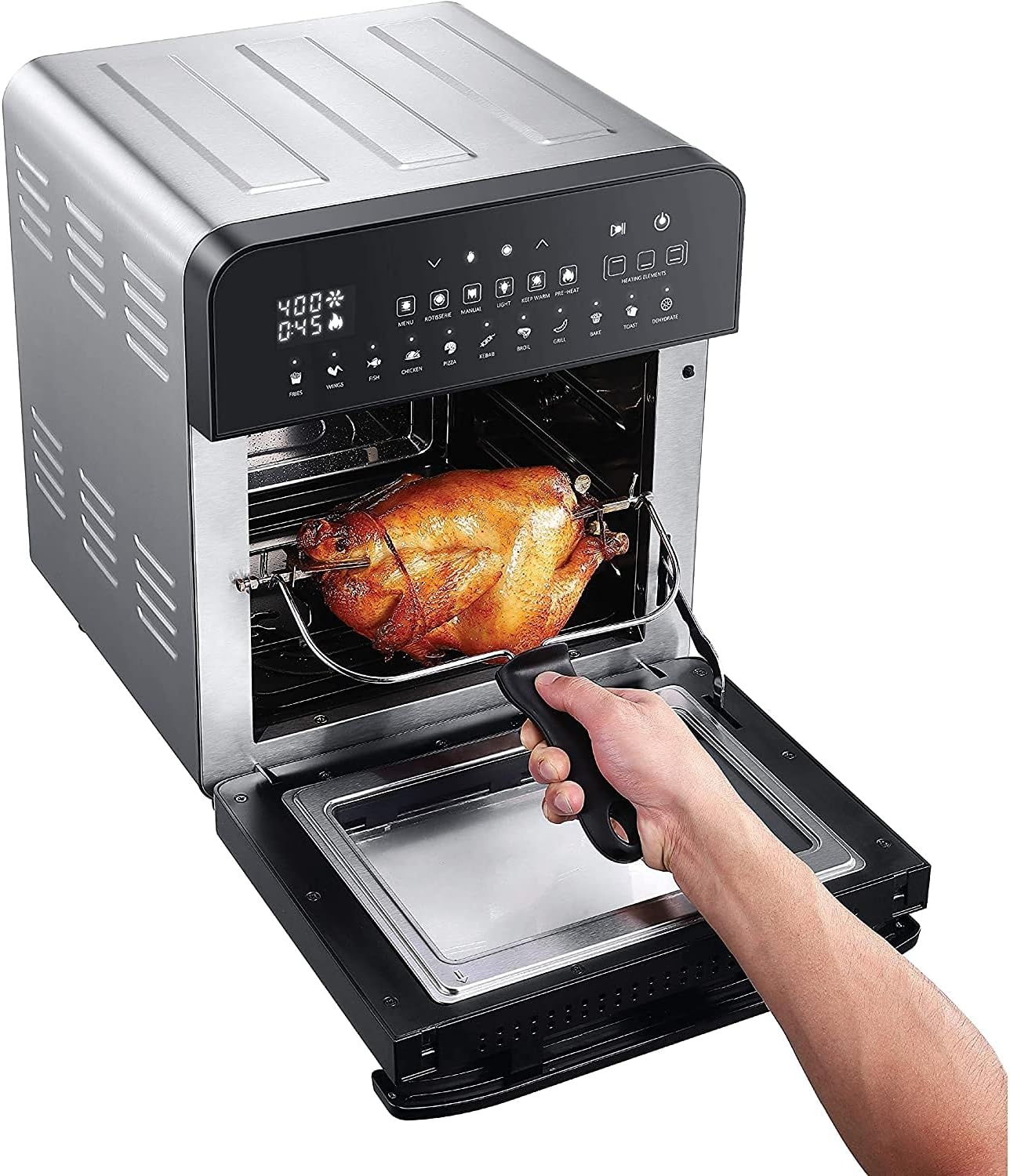 GoWISE USA GW44803 Ultra 12.7-Quart Electric Air Fryer Oven with Rotisserie and Dehydrator + 11 Accessories and 50 Recipes, Black, QT(Stainless Steel)