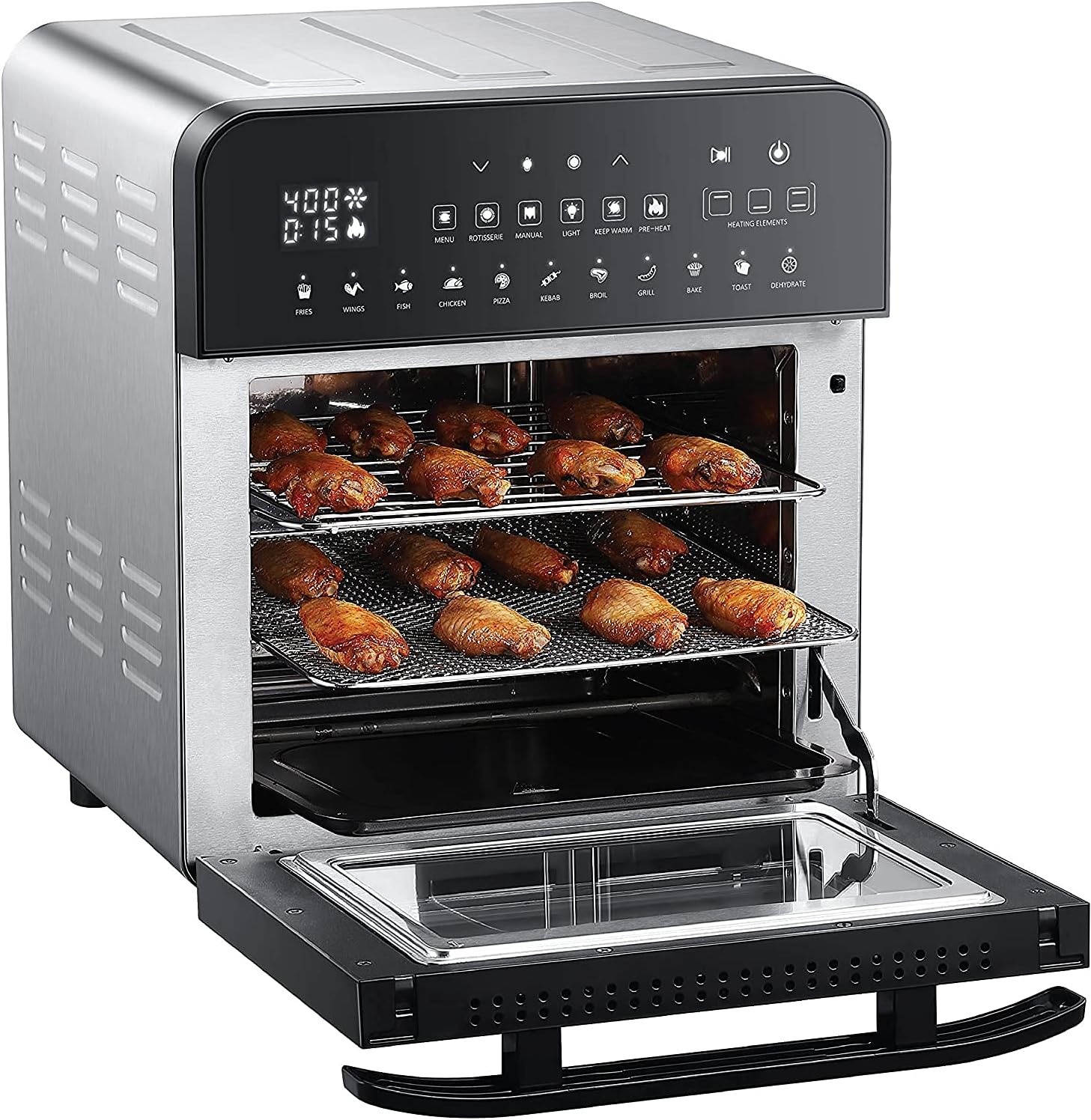 GoWISE USA GW44803 Ultra 12.7-Quart Electric Air Fryer Oven with Rotisserie and Dehydrator + 11 Accessories and 50 Recipes, Black, QT(Stainless Steel)