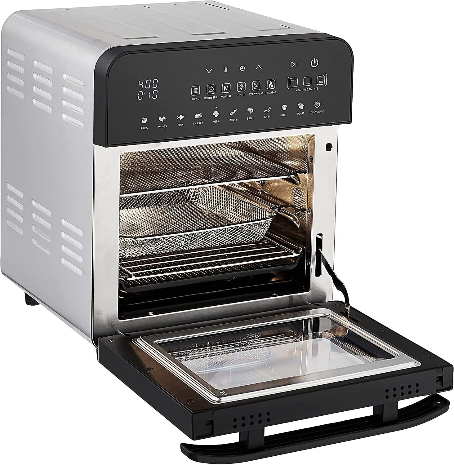 GoWISE USA GW44803 Ultra 12.7-Quart Electric Air Fryer Oven with Rotisserie and Dehydrator + 11 Accessories and 50 Recipes, Black, QT(Stainless Steel)