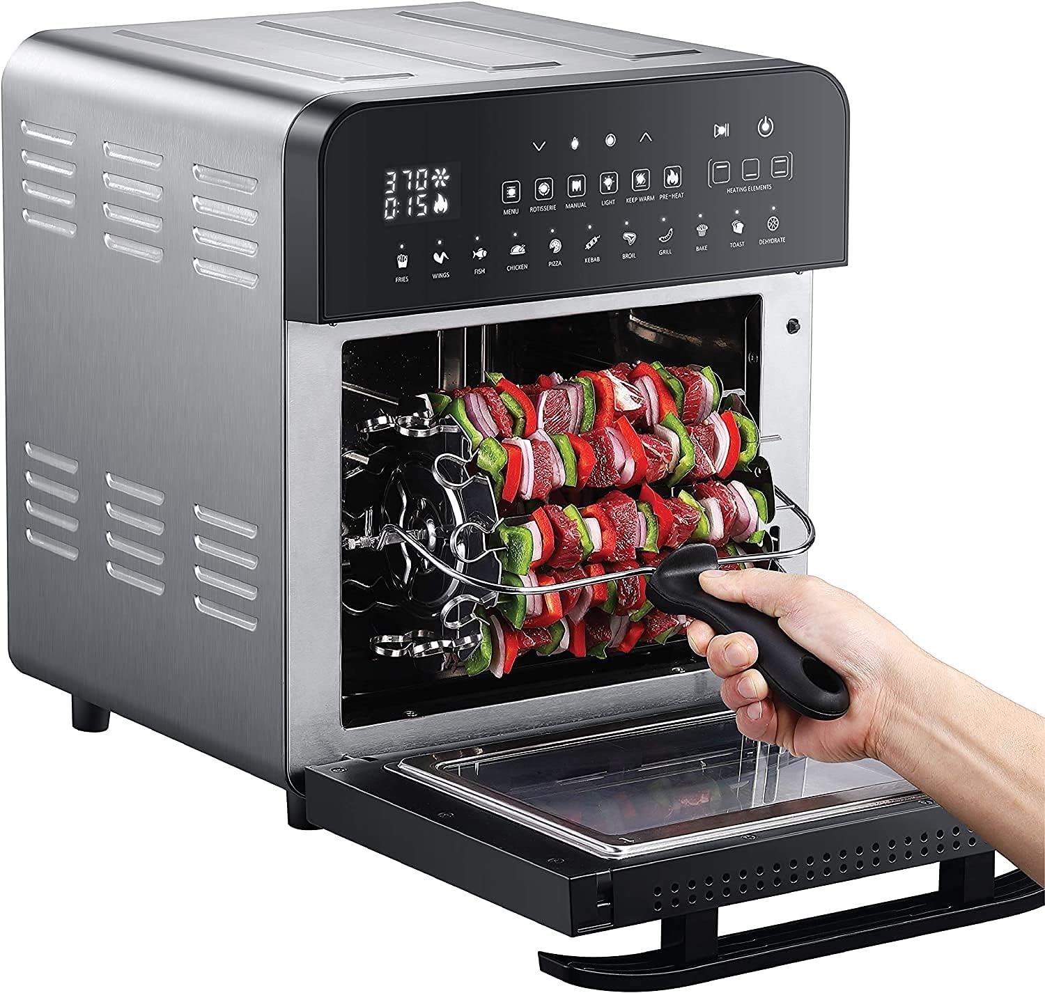 GoWISE USA GW44803 Ultra 12.7-Quart Electric Air Fryer Oven with Rotisserie and Dehydrator + 11 Accessories and 50 Recipes, Black, QT(Stainless Steel)