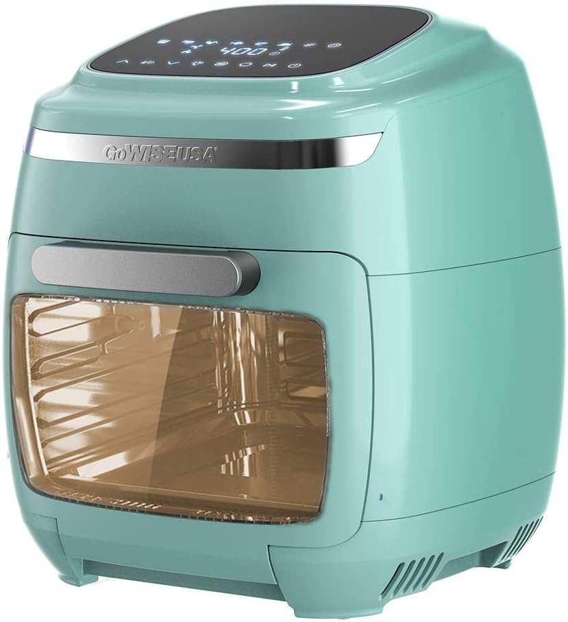 GoWISE USA GW77722 11.6-Quart Air Fryer Toaster Oven with Rotisserie & Dehydrator + 50 Recipes, Vibe, Black(Mint)