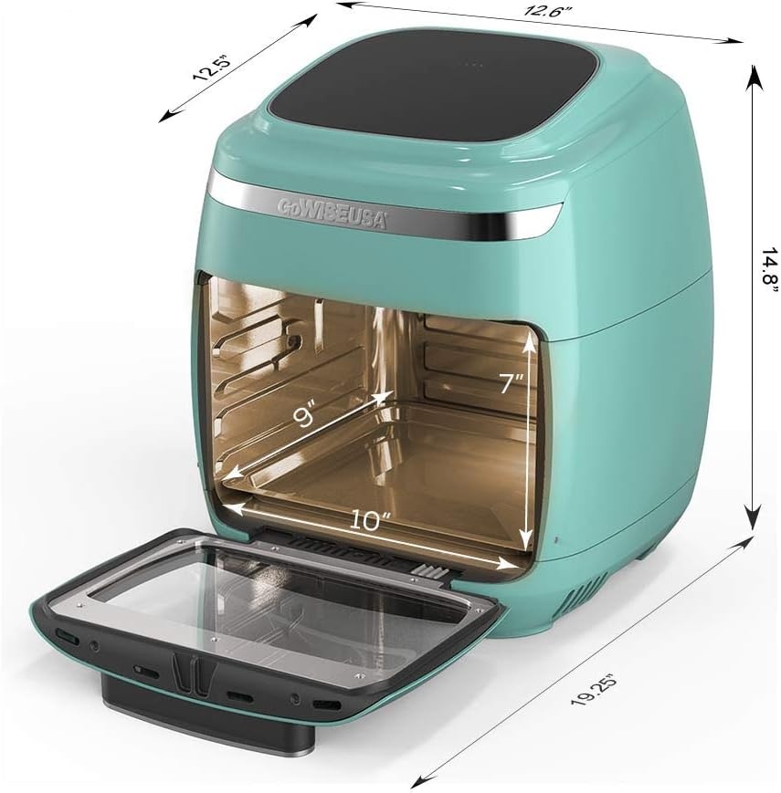 GoWISE USA GW77722 11.6-Quart Air Fryer Toaster Oven with Rotisserie & Dehydrator + 50 Recipes, Vibe, Black(Mint)