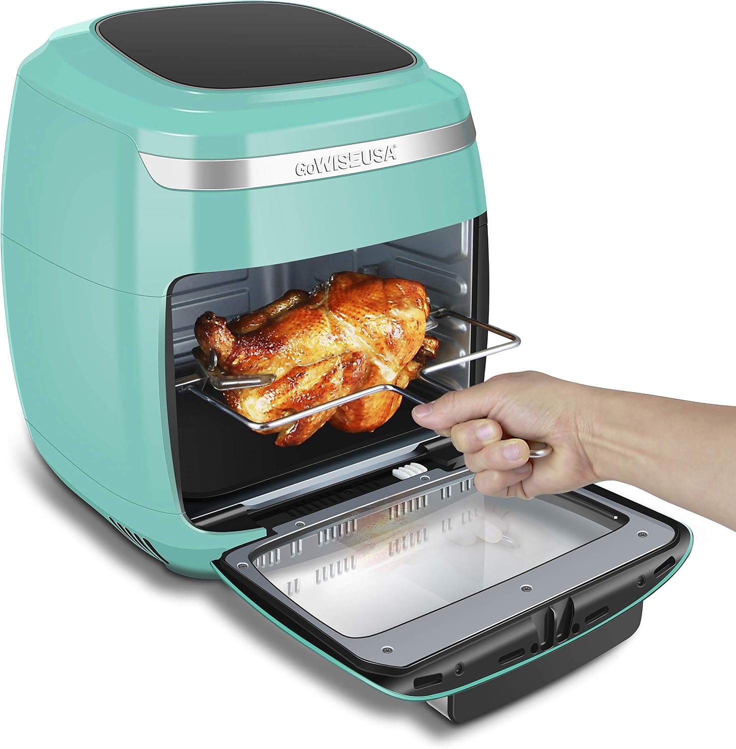 GoWISE USA GW77722 11.6-Quart Air Fryer Toaster Oven with Rotisserie & Dehydrator + 50 Recipes, Vibe, Black(Mint)