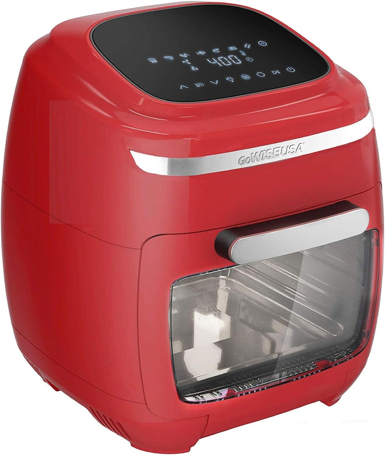 GoWISE USA 11.6-Quart Air Fryer Toaster Oven with Rotisserie & Dehydrator + 50 Recipes (Red)