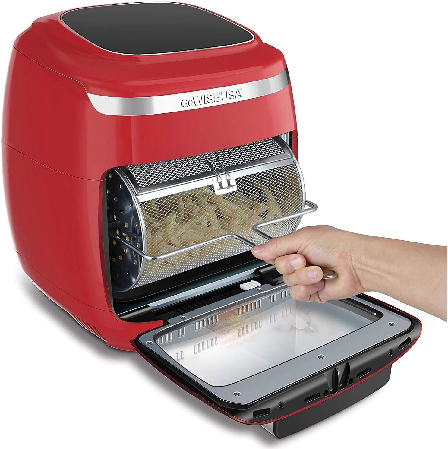 GoWISE USA 11.6-Quart Air Fryer Toaster Oven with Rotisserie & Dehydrator + 50 Recipes (Red)