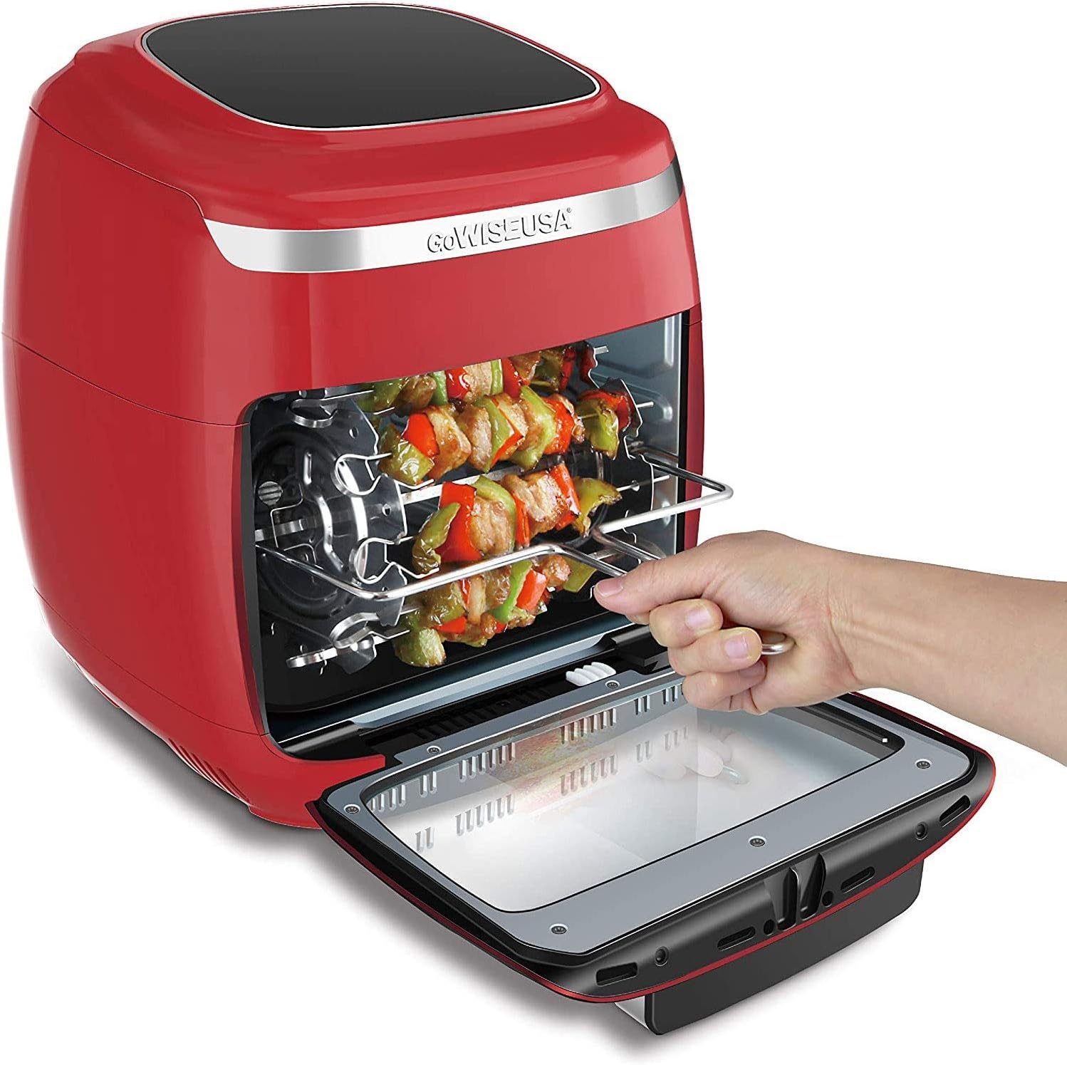 GoWISE USA 11.6-Quart Air Fryer Toaster Oven with Rotisserie & Dehydrator + 50 Recipes (Red)