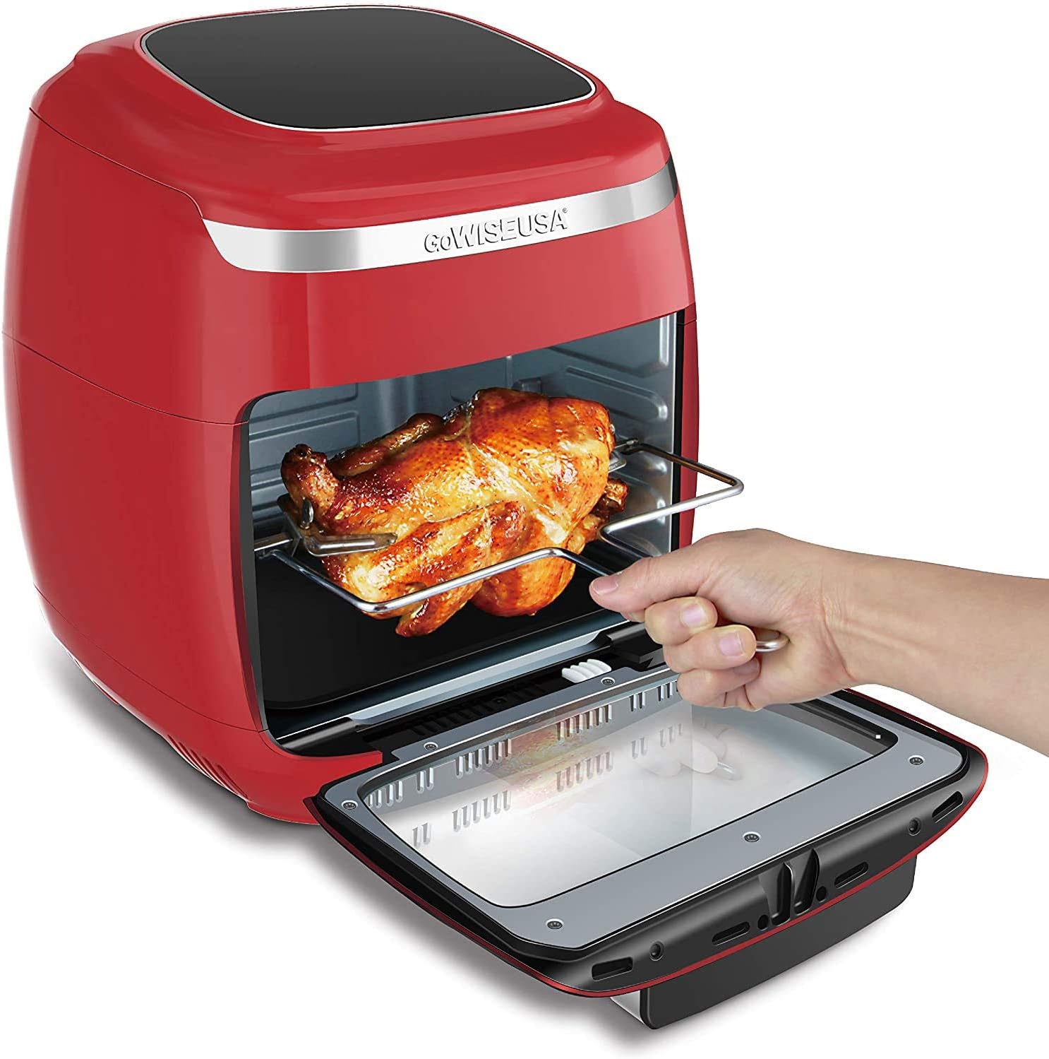 GoWISE USA 11.6-Quart Air Fryer Toaster Oven with Rotisserie & Dehydrator + 50 Recipes (Red)