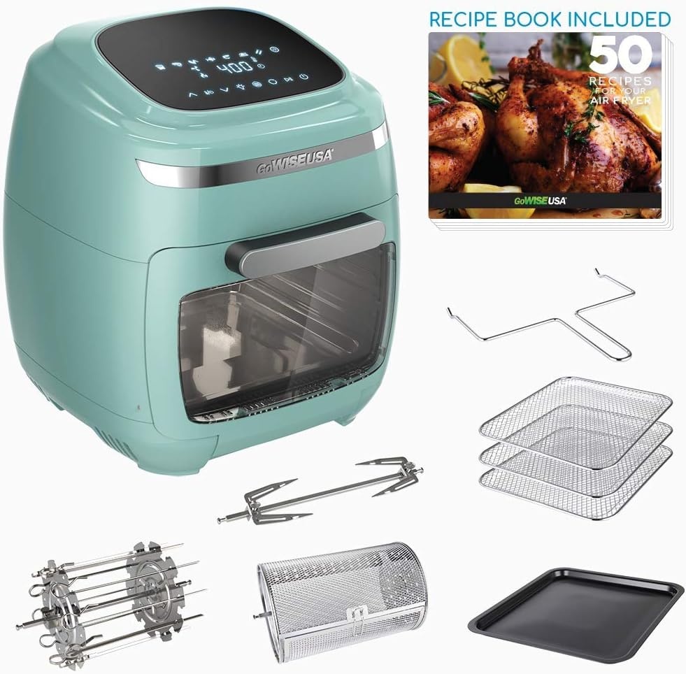 GoWISE USA GW77723 11.6-Quart Air Fryer Toaster Oven with Rotisserie & Dehydrator + 50 Recipes, Vibe Mint(Mint)