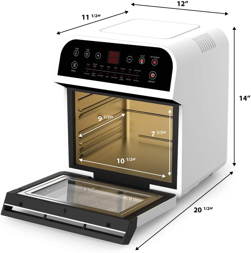 GoWISE USA GW44803 Ultra 12.7-Quart Electric Air Fryer Oven with Rotisserie and Dehydrator + 11 Accessories and 50 Recipes, Black, QT(White)