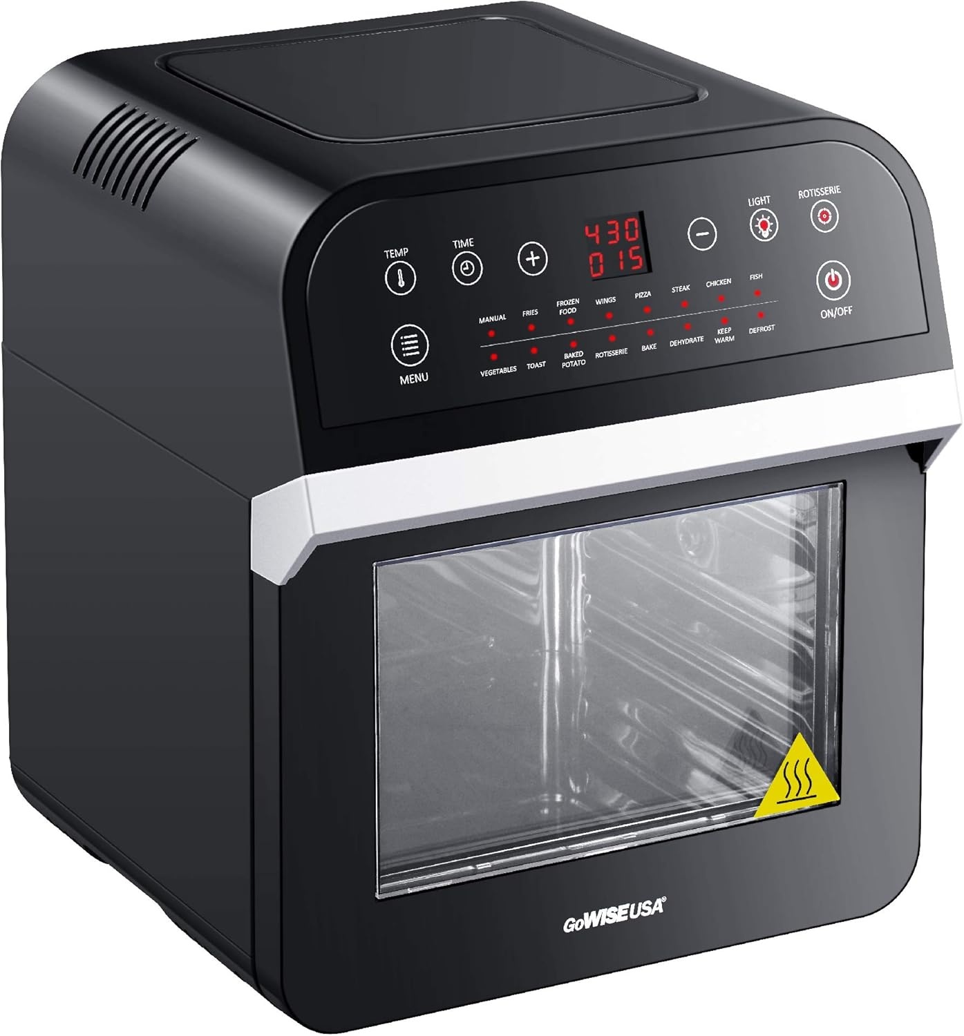 GoWISE USA GW44803 Ultra 12.7-Quart Electric Air Fryer Oven with Rotisserie and Dehydrator + 11 Accessories and 50 Recipes, Black, QT(Black/Silver)