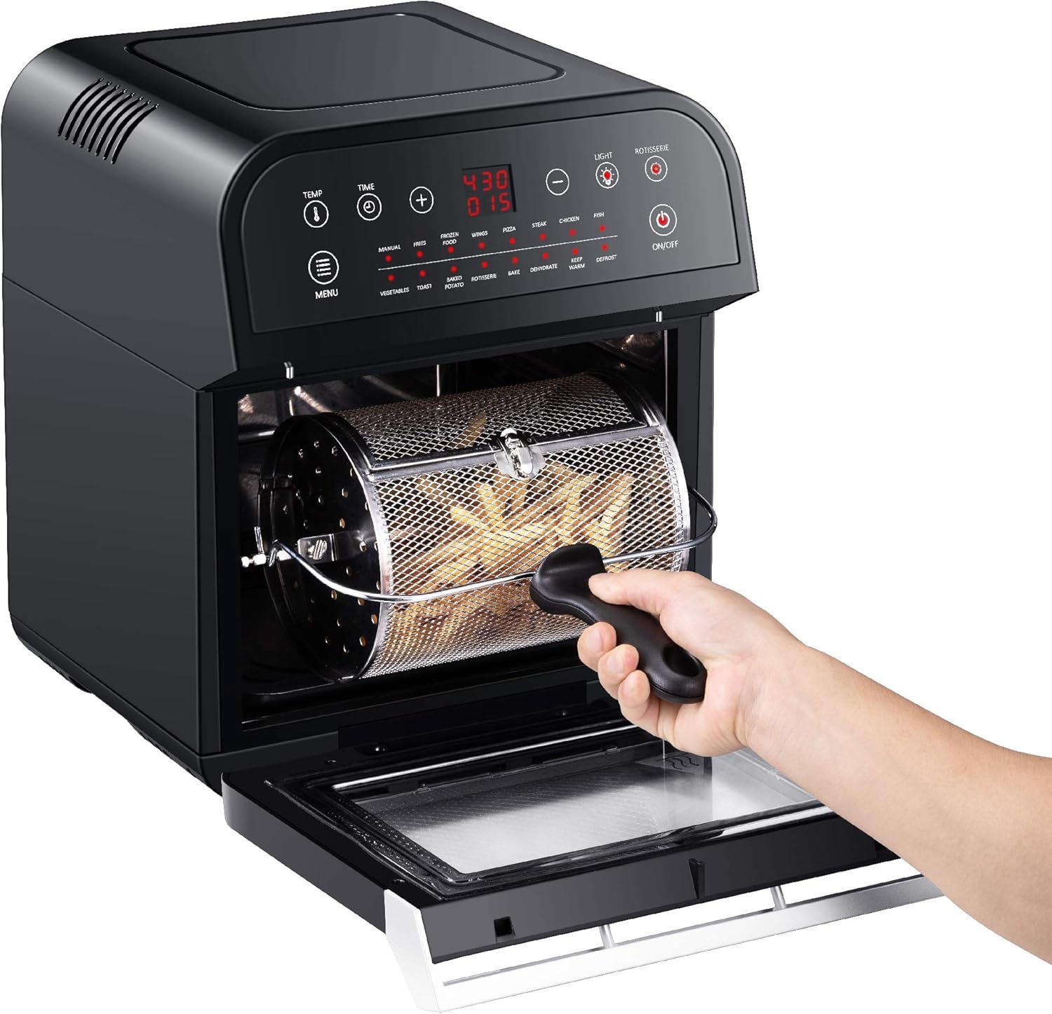 GoWISE USA GW44803 Ultra 12.7-Quart Electric Air Fryer Oven with Rotisserie and Dehydrator + 11 Accessories and 50 Recipes, Black, QT(Black/Silver)