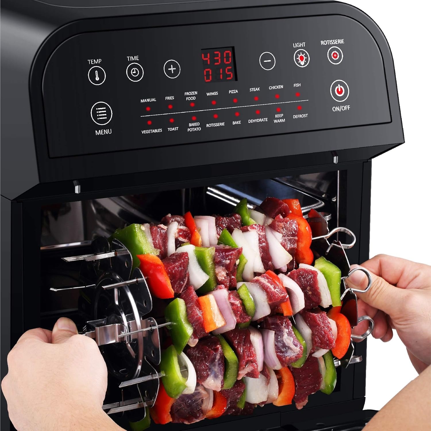 GoWISE USA GW44803 Ultra 12.7-Quart Electric Air Fryer Oven with Rotisserie and Dehydrator + 11 Accessories and 50 Recipes, Black, QT(Black/Silver)