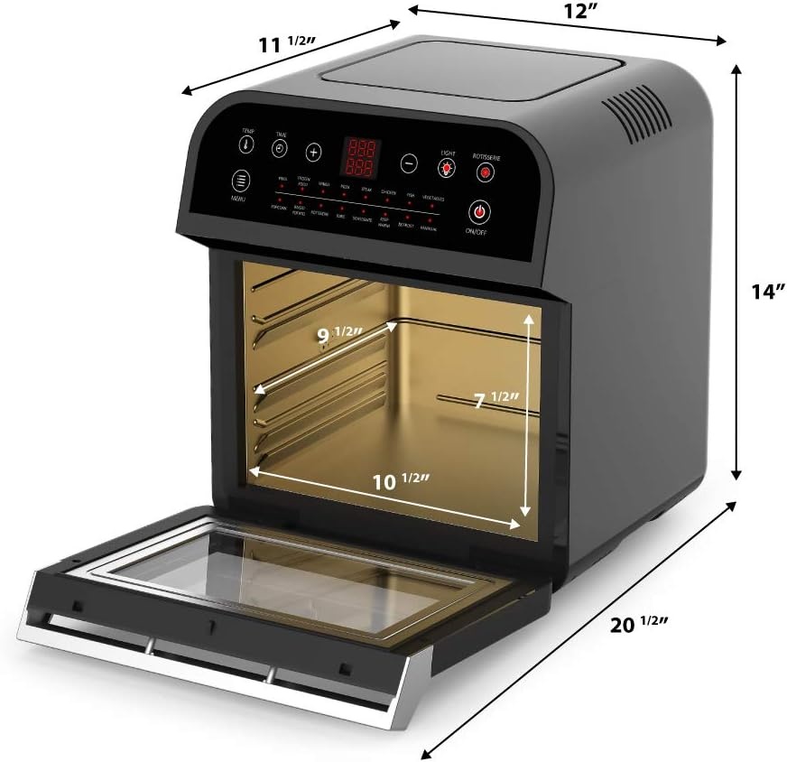 GoWISE USA GW44803 Ultra 12.7-Quart Electric Air Fryer Oven with Rotisserie and Dehydrator + 11 Accessories and 50 Recipes, Black, QT(Black/Silver)