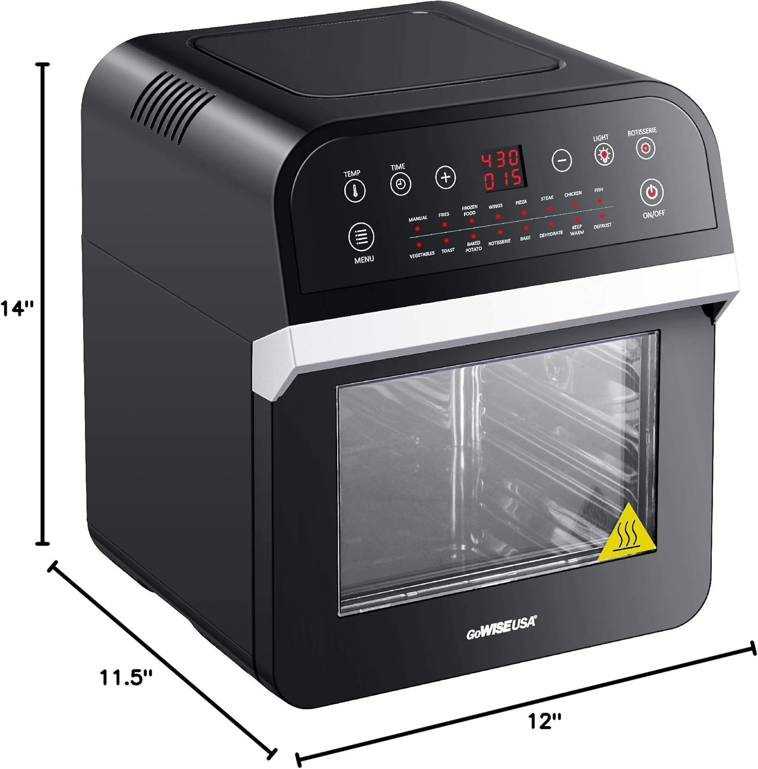 GoWISE USA GW44803 Ultra 12.7-Quart Electric Air Fryer Oven with Rotisserie and Dehydrator + 11 Accessories and 50 Recipes, Black, QT(Black/Silver)