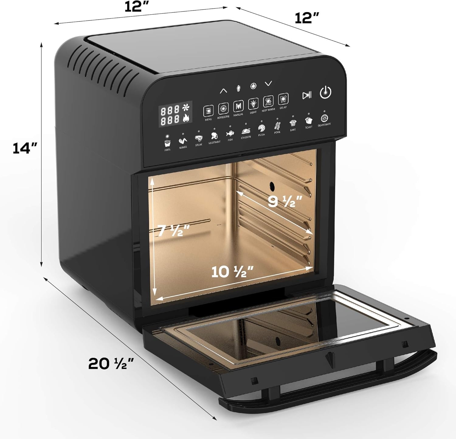 GoWISE USA GW44803 Ultra 12.7-Quart Electric Air Fryer Oven with Rotisserie and Dehydrator + 11 Accessories and 50 Recipes, Black, QT(Black)