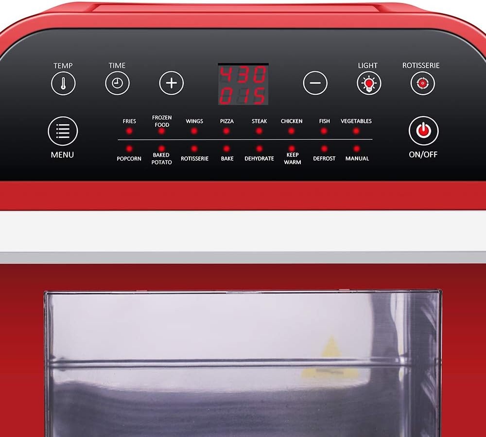 GoWISE USA GW44803 Ultra 12.7-Quart Electric Air Fryer Oven with Rotisserie and Dehydrator + 11 Accessories and 50 Recipes, Black, QT(Red)