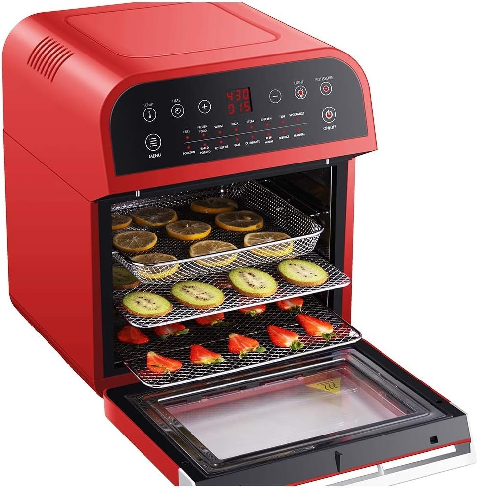 GoWISE USA GW44803 Ultra 12.7-Quart Electric Air Fryer Oven with Rotisserie and Dehydrator + 11 Accessories and 50 Recipes, Black, QT(Red)