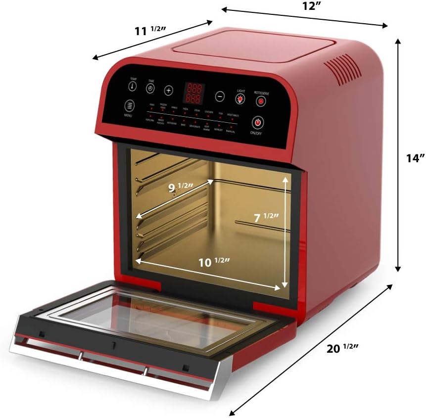 GoWISE USA GW44803 Ultra 12.7-Quart Electric Air Fryer Oven with Rotisserie and Dehydrator + 11 Accessories and 50 Recipes, Black, QT(Red)