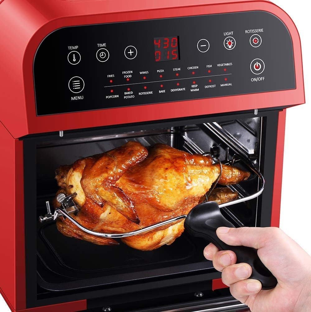 GoWISE USA GW44803 Ultra 12.7-Quart Electric Air Fryer Oven with Rotisserie and Dehydrator + 11 Accessories and 50 Recipes, Black, QT(Red)