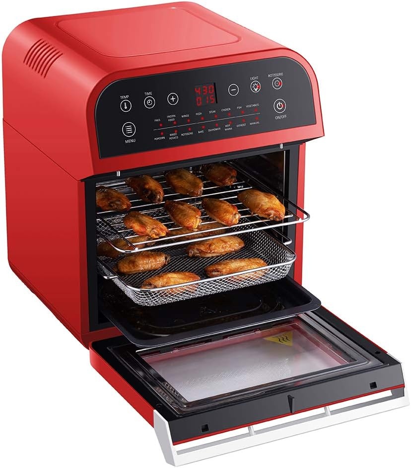 GoWISE USA GW44803 Ultra 12.7-Quart Electric Air Fryer Oven with Rotisserie and Dehydrator + 11 Accessories and 50 Recipes, Black, QT(Red)