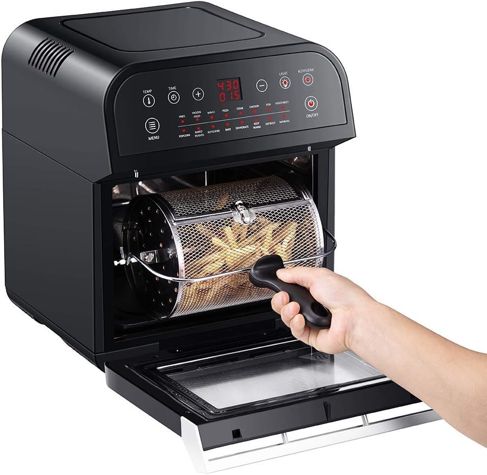 GoWISE USA GW44803 Ultra 12.7-Quart Electric Air Fryer Oven with Rotisserie and Dehydrator + 11 Accessories and 50 Recipes, Black, QT(Red)