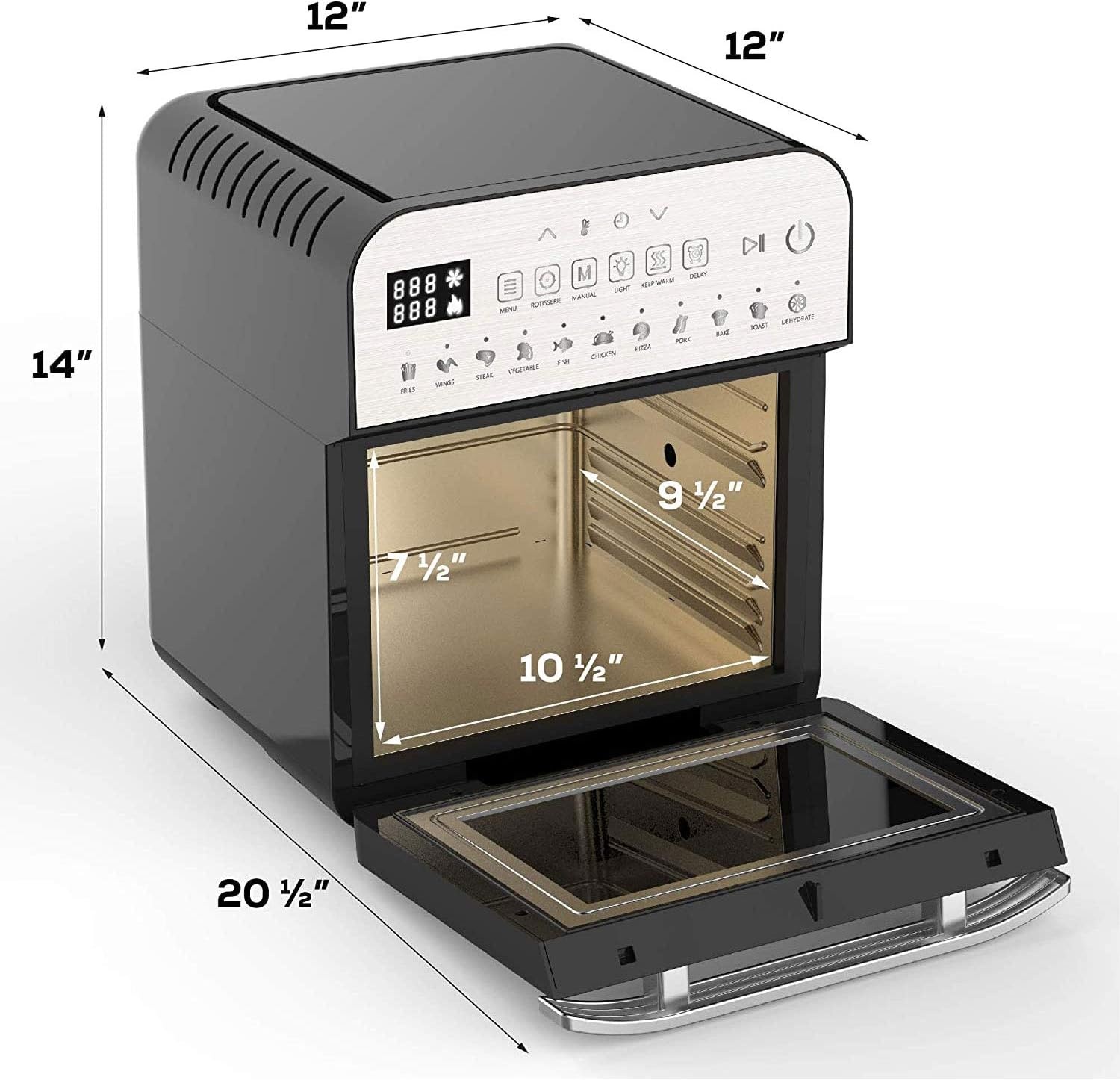 GoWISE USA GW44803 Ultra 12.7-Quart Electric Air Fryer Oven with Rotisserie and Dehydrator + 11 Accessories and 50 Recipes, Black, QT(Silver)