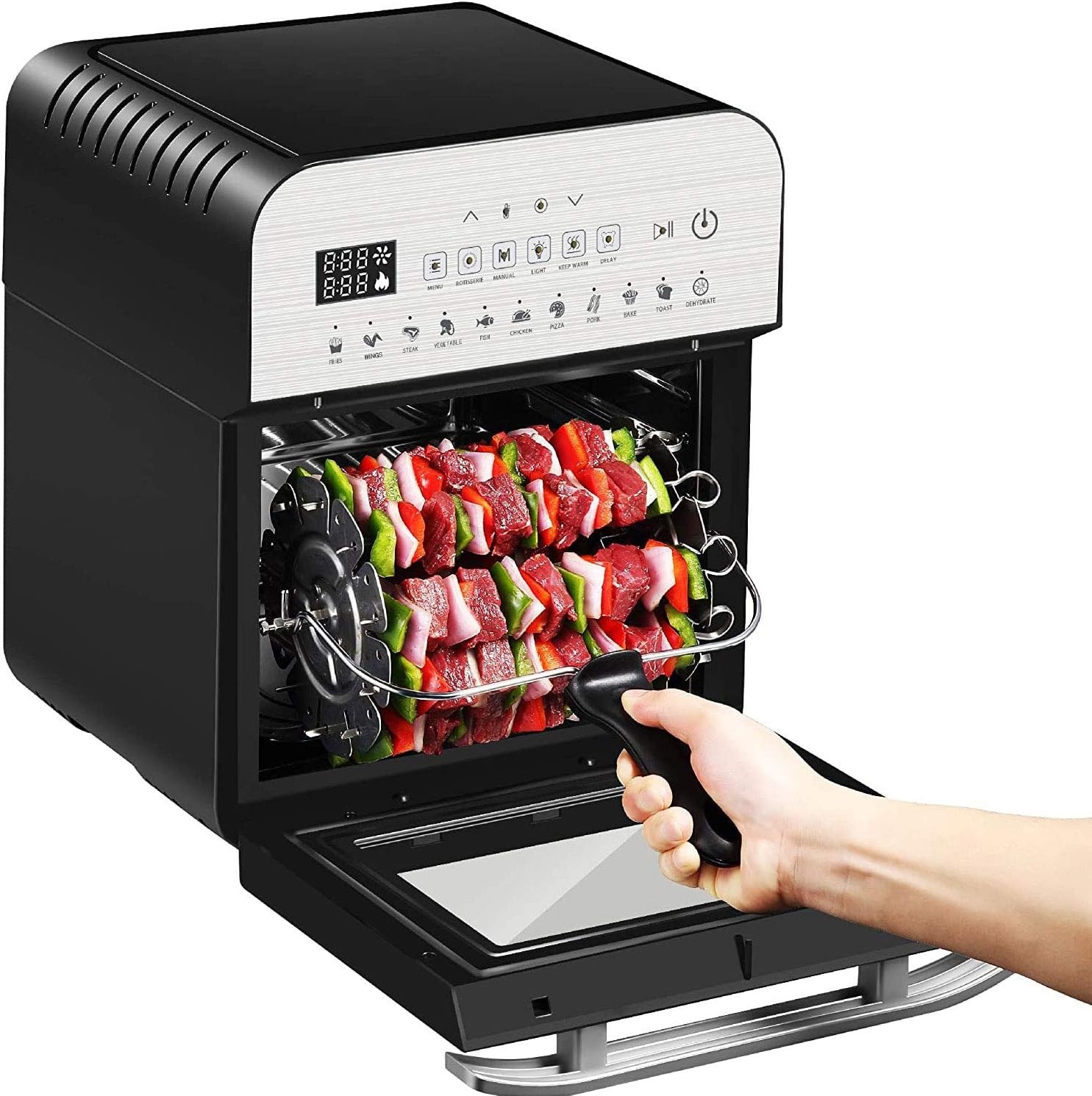 GoWISE USA GW44803 Ultra 12.7-Quart Electric Air Fryer Oven with Rotisserie and Dehydrator + 11 Accessories and 50 Recipes, Black, QT(Silver)