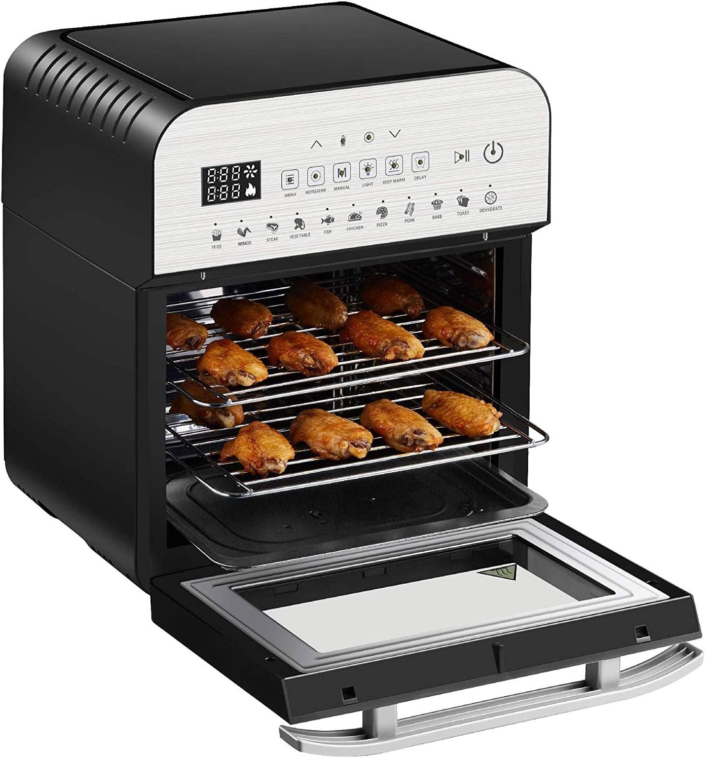GoWISE USA GW44803 Ultra 12.7-Quart Electric Air Fryer Oven with Rotisserie and Dehydrator + 11 Accessories and 50 Recipes, Black, QT(Silver)
