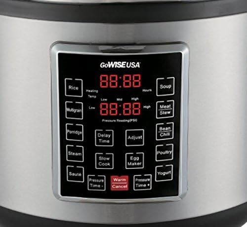 GoWISE USA GW22712 12-in-1 Multi-Use Electric Pressure Cooker with Stainless Steel Pot Measuring Cup, Spoon, Steam Rack and Basket, 8-Qt(Silver)