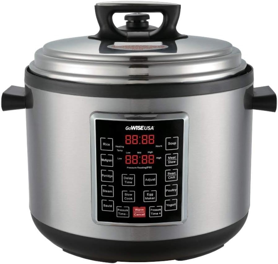 GoWISE USA GW22712 12-in-1 Multi-Use Electric Pressure Cooker with Stainless Steel Pot Measuring Cup, Spoon, Steam Rack and Basket, 8-Qt(Silver)